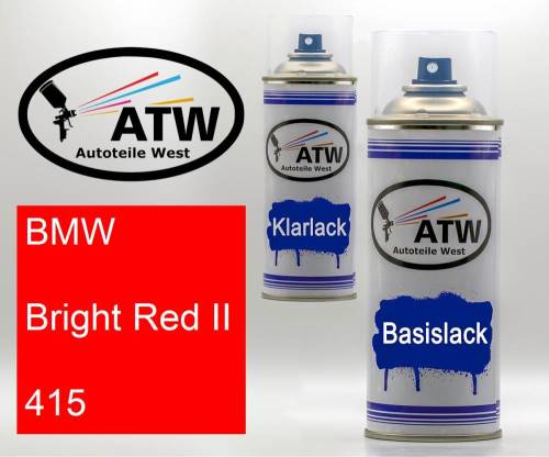 BMW, Bright Red II, 415: 400ml Sprühdose + 400ml Klarlack - Set, von ATW Autoteile West.